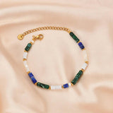 Dark-Colored Small Block Golden Bead Necklace Bracelet Set