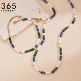 Dark-Colored Small Block Golden Bead Necklace Bracelet Set