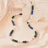 Dark-Colored Small Block Golden Bead Necklace Bracelet Set