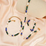 Dark-Colored Small Block Golden Bead Necklace Bracelet Set