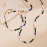 Dark-Colored Small Block Golden Bead Necklace Bracelet Set