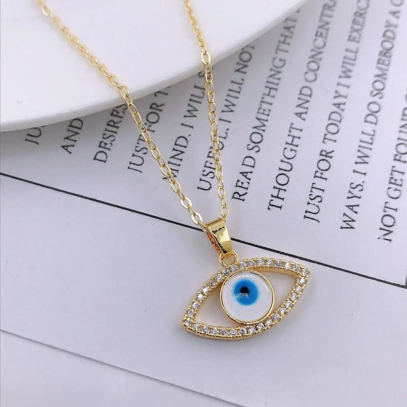 14K Bling Eye Pendant Necklace Shining Evil Eyes Necklace