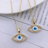 14K Bling Eye Pendant Necklace Shining Evil Eyes Necklace