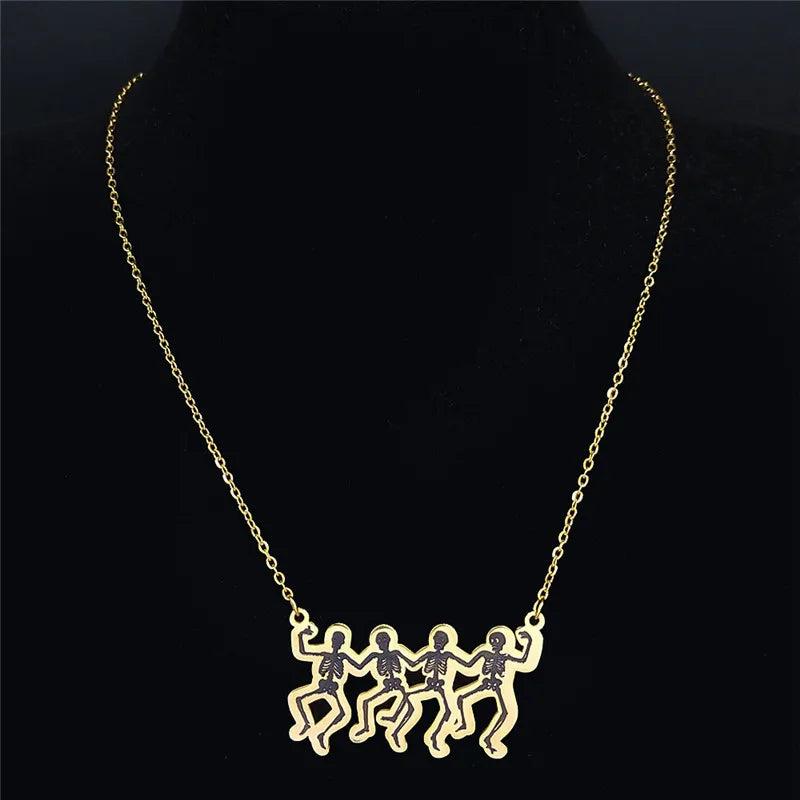 Skull Dance Chain Necklace Stainless Steel Pendant Necklaces for Women N4056