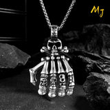 Vintage Gothic Skeleton Hand Necklace Punk Rock Pendant Halloween Jewelry
