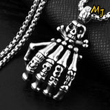 Vintage Gothic Skeleton Hand Necklace Punk Rock Pendant Halloween Jewelry