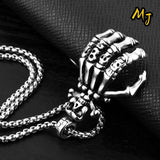 Vintage Gothic Skeleton Hand Necklace Punk Rock Pendant Halloween Jewelry