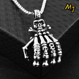 Vintage Gothic Skeleton Hand Necklace Punk Rock Pendant Halloween Jewelry