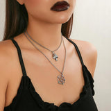 Vintage Punk Cuban Chain Mushroom Pendant Necklace Hollow Star Women Choker