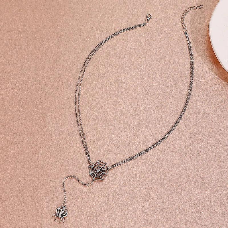 Spider Web Pendant Double Layered Necklace Sweater Chain