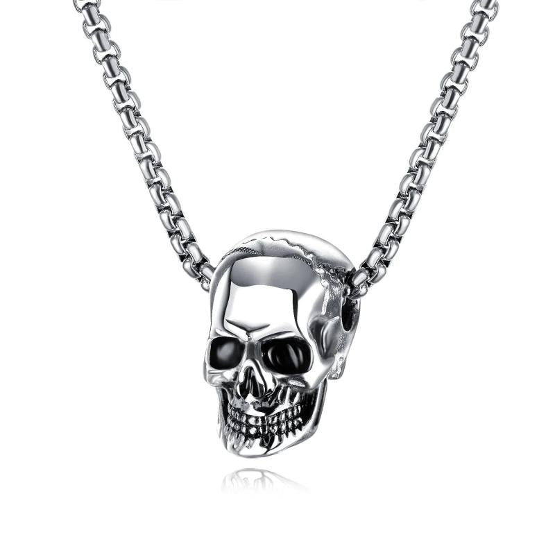 Skull Pendant Necklace Halloween Hip Hop Silver Stainless Steel Chains
