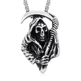 Stainless Steel Gothic Death God Skull Grim Reaper Pendant Necklace