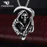 Stainless Steel Gothic Death God Skull Grim Reaper Pendant Necklace