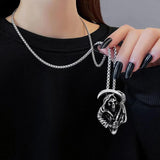 Stainless Steel Gothic Death God Skull Grim Reaper Pendant Necklace