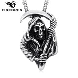 Stainless Steel Gothic Death God Skull Grim Reaper Pendant Necklace