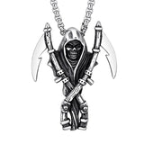 Stainless Steel Grim Reaper Pendant Skull Necklace Men Punk Gothic Jewelry