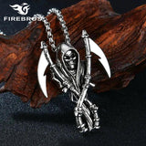 Stainless Steel Grim Reaper Pendant Skull Necklace Men Punk Gothic Jewelry