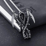 Stainless Steel Grim Reaper Pendant Skull Necklace Men Punk Gothic Jewelry