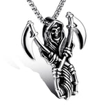 Stainless Steel Skull Grim Reaper Pendant Necklace Men Punk Gothic Halloween Cos