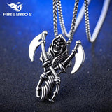 Stainless Steel Skull Grim Reaper Pendant Necklace Men Punk Gothic Halloween Cos