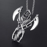 Stainless Steel Skull Grim Reaper Pendant Necklace Men Punk Gothic Halloween Cos