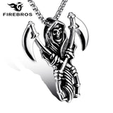 Stainless Steel Skull Grim Reaper Pendant Necklace Men Punk Gothic Halloween Cos