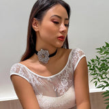 Exaggerated Goth Rose Flower Choker Necklace Women Ladies Clavicle Chain