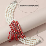Gothic Halloween Blood Pearl Necklace Multi-layer Beaded Short