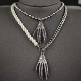 Punk Pearl Halloween Ghost Claw Necklace Women Party Gift X7909