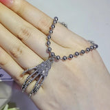 Punk Pearl Halloween Ghost Claw Necklace Women Party Gift X7909