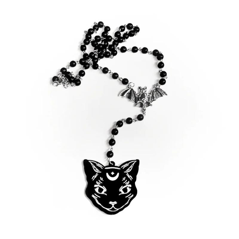 Vintage Gothic Punk Cat Bat Necklace for Man Women