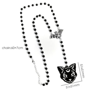 Vintage Gothic Punk Cat Bat Necklace for Man Women