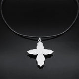 Gothic Vintage Cross Necklace Green Glass Leather Choker