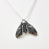 Gothic Silver Moth Skull Pendant Necklace