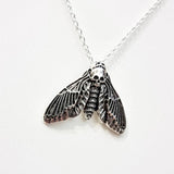 Gothic Silver Moth Skull Pendant Necklace