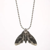 Gothic Silver Moth Skull Necklace