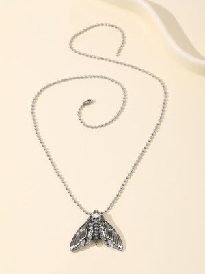 Gothic Silver Moth Skull Necklace