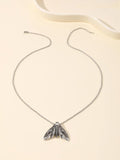 Gothic Silver Moth Skull Necklace