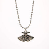Gothic Silver Moth Skull Necklace