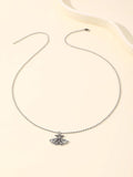 Gothic Silver Moth Skull Necklace