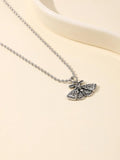 Gothic Silver Moth Skull Necklace