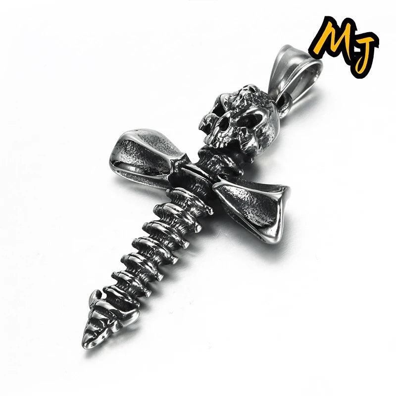 Vintage Metal Skeleton Cross Pendant Necklace Gothic Punk Motorcycle Club Men