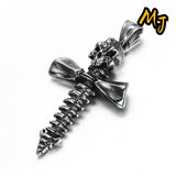 Vintage Metal Skeleton Cross Pendant Necklace Gothic Punk Motorcycle Club Men