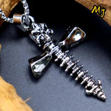 Vintage Metal Skeleton Cross Pendant Necklace Gothic Punk Motorcycle Club Men