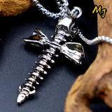 Vintage Metal Skeleton Cross Pendant Necklace Gothic Punk Motorcycle Club Men