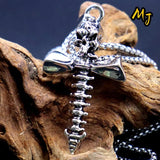Vintage Metal Skeleton Cross Pendant Necklace Gothic Punk Motorcycle Club Men