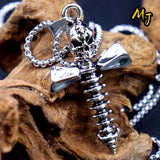 Vintage Metal Skeleton Cross Pendant Necklace Gothic Punk Motorcycle Club Men