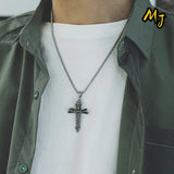 Vintage Metal Skeleton Cross Pendant Necklace Gothic Punk Motorcycle Club Men