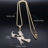 Stainless Steel Witch Broom Cat Magic Witchcraft Necklace for Women Men