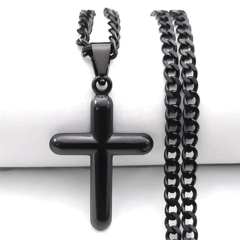 Stainless Steel Cross Pendant Necklace Men Female Prayer